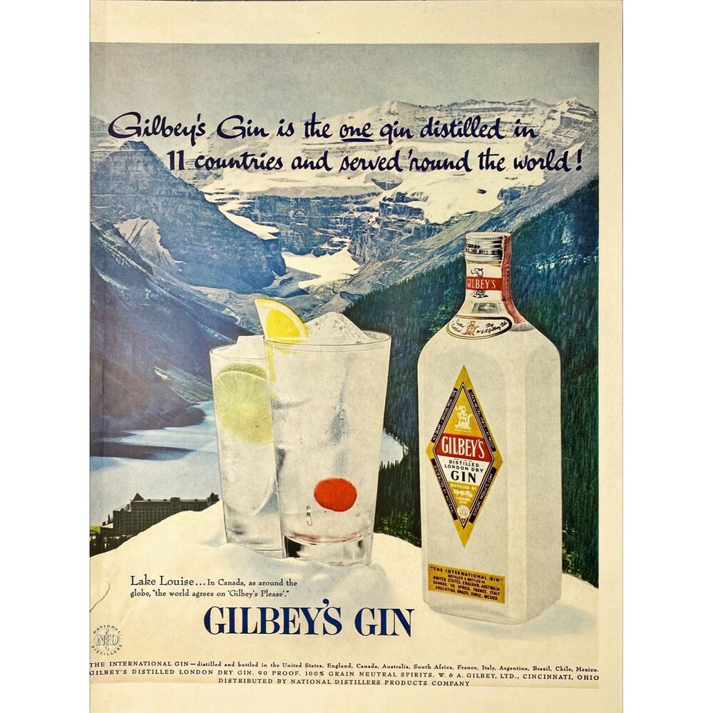 Gilbey's Vodka "Only Gin Distilled in 11 Countries" Vintage Print Ad 1957